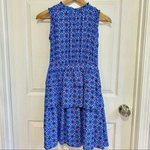 Banana Republic Floral Ruffle A Line Blue Dress